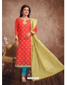 Ravishing Red Embroidered Designer Churidar Salwar Suit