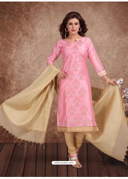 Fabulous Pink Embroidered Designer Churidar Salwar Suit