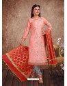 Fabulous Peach Embroidered Designer Churidar Salwar Suit