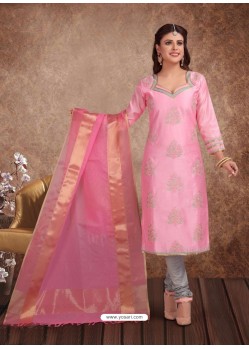 Fabulous Pink Embroidered Designer Churidar Salwar Suit