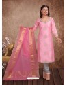 Fabulous Pink Embroidered Designer Churidar Salwar Suit