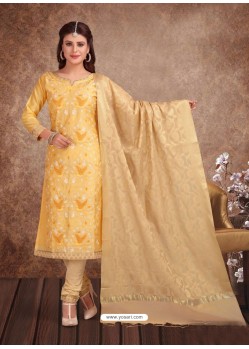 Fabulous Lemon Embroidered Designer Churidar Salwar Suit