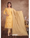 Fabulous Lemon Embroidered Designer Churidar Salwar Suit