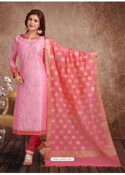 Fabulous Pink Embroidered Designer Churidar Salwar Suit