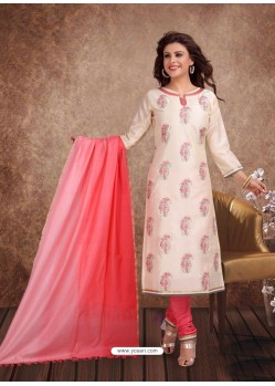 Fabulous Off White Embroidered Designer Churidar Salwar Suit