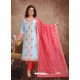 Fabulous Sky Blue Embroidered Designer Churidar Salwar Suit