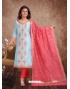 Fabulous Sky Blue Embroidered Designer Churidar Salwar Suit