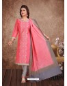 Fabulous Peach Embroidered Designer Churidar Salwar Suit