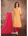 Fabulous Mustard Embroidered Designer Churidar Salwar Suit