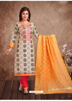 Fabulous Off White Embroidered Designer Churidar Salwar Suit