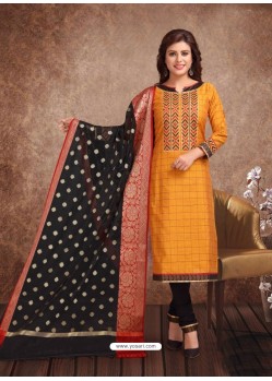 Fabulous Mustard Embroidered Designer Churidar Salwar Suit