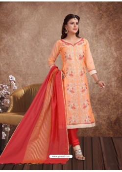 Fabulous Peach Embroidered Designer Churidar Salwar Suit