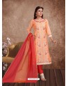 Fabulous Peach Embroidered Designer Churidar Salwar Suit