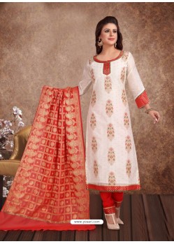 Fabulous Off White Embroidered Designer Churidar Salwar Suit