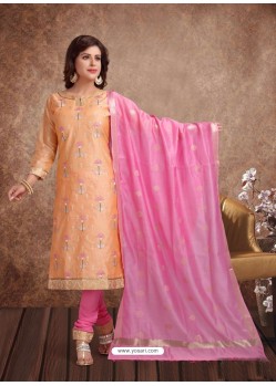 Fabulous Light Orange Embroidered Designer Churidar Salwar Suit