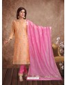 Fabulous Light Orange Embroidered Designer Churidar Salwar Suit