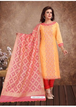 Fabulous Light Orange Embroidered Designer Churidar Salwar Suit