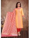 Fabulous Light Orange Embroidered Designer Churidar Salwar Suit