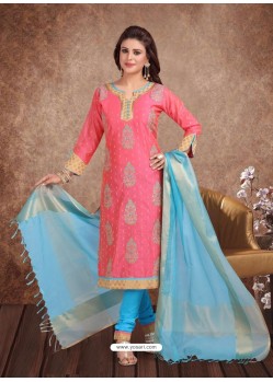 Fabulous Light Red Embroidered Designer Churidar Salwar Suit