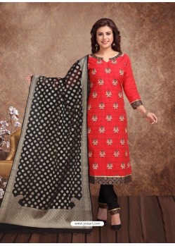 Fabulous Red Embroidered Designer Churidar Salwar Suit