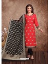 Fabulous Red Embroidered Designer Churidar Salwar Suit