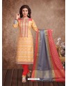 Fabulous Cream Embroidered Designer Churidar Salwar Suit