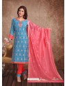 Fabulous Blue Embroidered Designer Churidar Salwar Suit