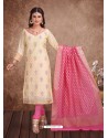 Fabulous Cream Embroidered Designer Churidar Salwar Suit