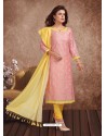 Fabulous Baby Pink Embroidered Designer Churidar Salwar Suit