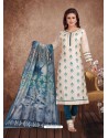 Fabulous Off White Embroidered Designer Churidar Salwar Suit