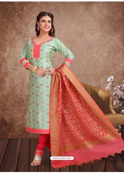 Fabulous Sea Green Embroidered Designer Churidar Salwar Suit