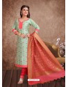 Fabulous Sea Green Embroidered Designer Churidar Salwar Suit