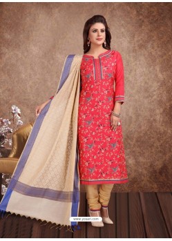 Fabulous Crimson Embroidered Designer Churidar Salwar Suit