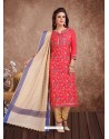 Fabulous Crimson Embroidered Designer Churidar Salwar Suit