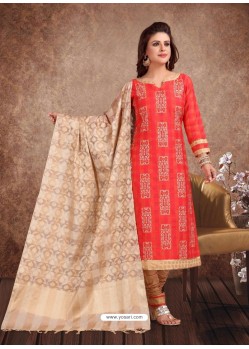 Fabulous Red Embroidered Designer Churidar Salwar Suit