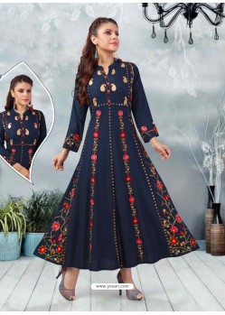 Scintillating Navy Blue Designer Readymade Kurti