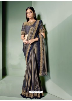 Awesome Navy Blue Designer Lycra Sari