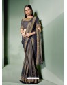 Awesome Navy Blue Designer Lycra Sari