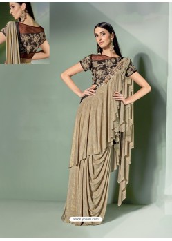 Awesome Beige Designer Lycra Sari