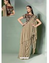 Awesome Beige Designer Lycra Sari