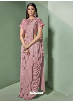 Trendy Dusty Pink Designer Lycra Sari