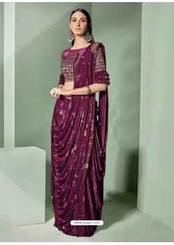 Classy Deep Wine Designer Lycra Sari