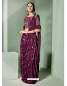 Classy Deep Wine Designer Lycra Sari