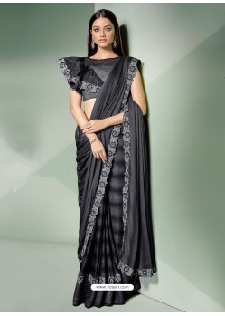 Awesome Black Designer Lycra Sari