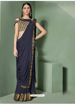 Classy Navy Blue Designer Lycra Sari