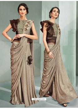 Classy Taupe Designer Lycra Sari