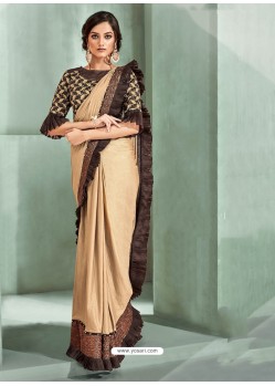 Awesome Beige Designer Lycra Sari