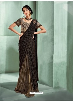Classy Brown Designer Lycra Sari