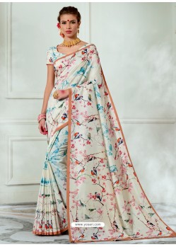 Awesome White Designer Tussar Silk Sari
