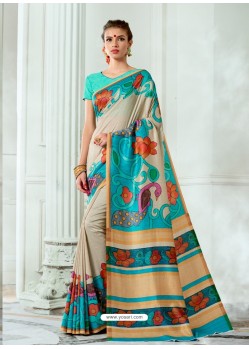 Awesome Sky Blue Designer Tussar Silk Sari